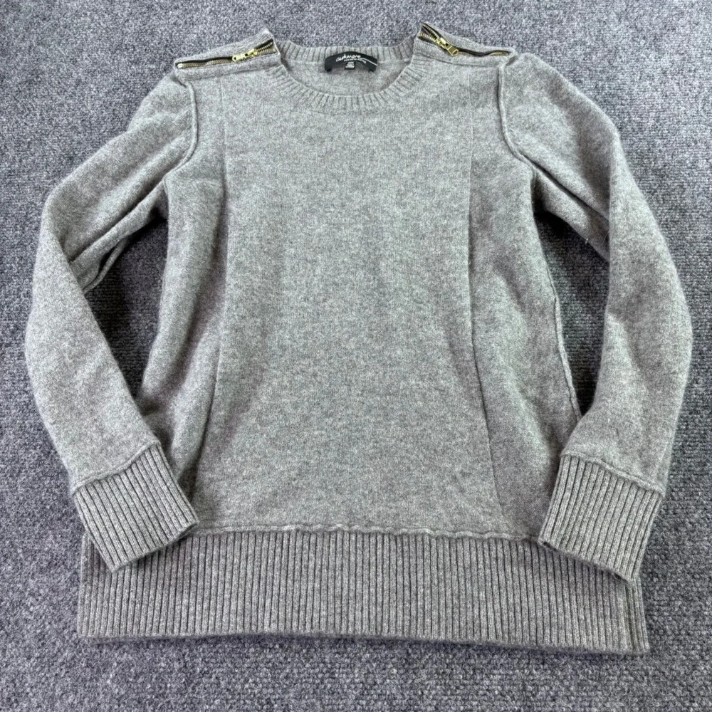 Saks Fifth Avenue Cashmere Sweater Womens M Gray Shoulder Zipper Pullover Knit